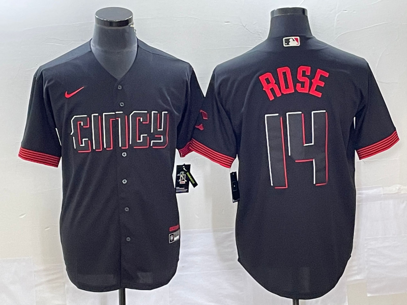 Men's Cincinnati Reds #14 Pete Rose Black 2023 City Connect Cool Base Stitched Baseball Jersey